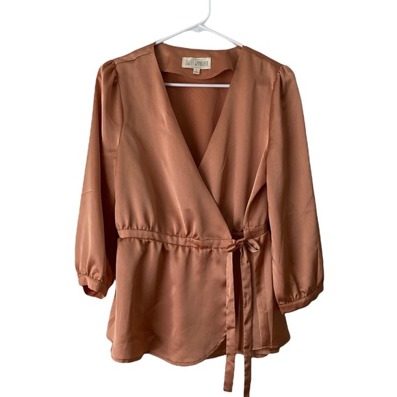 Sweet Wanderer Copper Wrap Blouse with Faux Satin Look and Feel Size Large - Picture 3 of 9